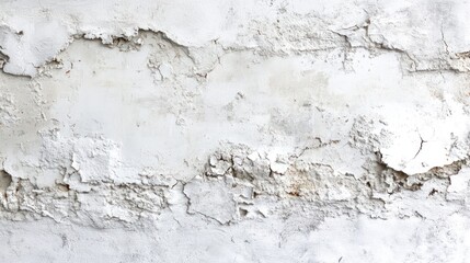 Obraz premium Weathered, light gray stucco wall with cracked, peeling texture. Visible layers of plaster, showing signs of age and decay