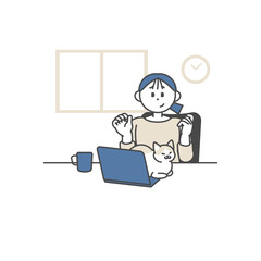 猫にパソコンに乗られて困っている女性