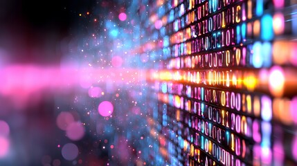 Data Stream Flowing with Colorful Digital Binary Code