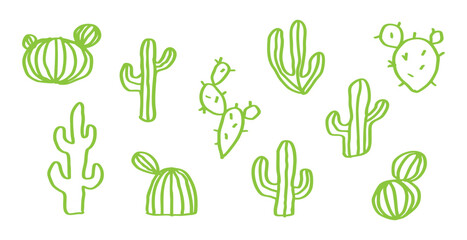 set of green cactus hand drawn illustration © santi