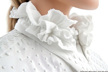 Obraz premium Textured white coat collar, adorned with layered frills, creates a delicate and ethereal fashion statement