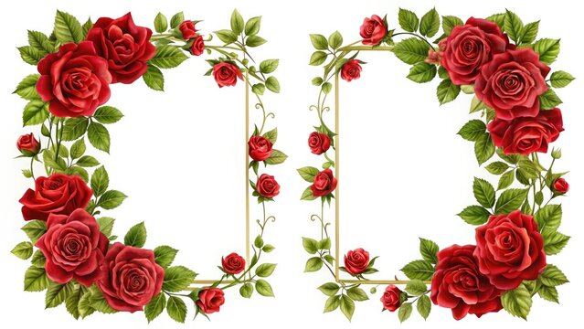 Elegant Red Rose Floral Frames: Invitation & Card Design, Romantic Frames, Botanical Illustrations, Wedding Stationery, Printable Frames, Floral Border.