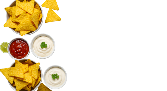 Serving Nachos with Sauces on Transparent Background