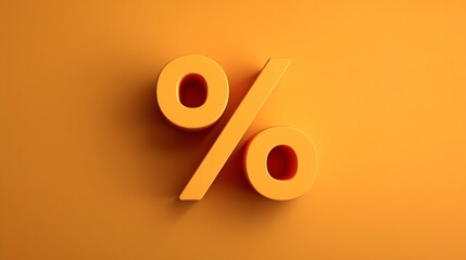 Orange percentage symbol on orange background, 3D rendering, minimalist design, representing discounts, sales, and promotions, suitable for advertising