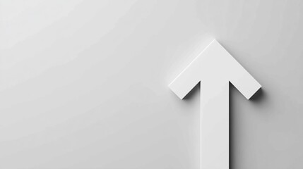 Fototapeta premium White upward arrow on light gray background, showcasing growth, progress, and direction, ideal for motivational or business concepts, with ample free space for text
