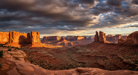 Explore arizona desert landscape: scenic views of canyons and sandstone formations at sunset light hour
