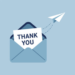 Thank You Letter with Paper Airplane - Vector Illustration
