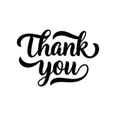 Hand-Lettered 'Thank You' Typography - Black and White Vector Illustration