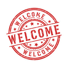 Red Grunge Vintage Welcome Rubber Stamp with Stars Round Badge Vector