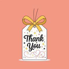 Thank You Gift Tag with Yellow Bow and Decorative Stars - Vector Illustration