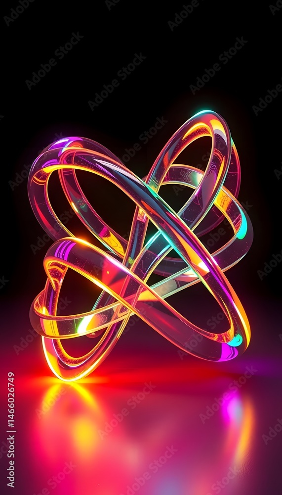 Poster abstract hologram art, a mesmerizing neon display, shimmering surfaces, and deep dark space. 3d abst