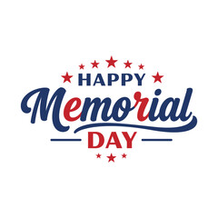 Happy Memorial Day Typography with Stars - Red, White, and Blue Design