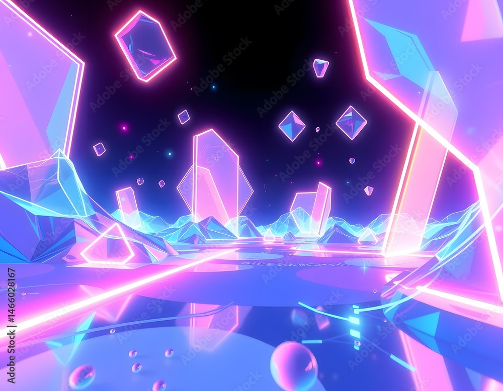 Leinwandbilder abstract digital world, holographic forms flow, bright neon lights create dynamic effects. visual el