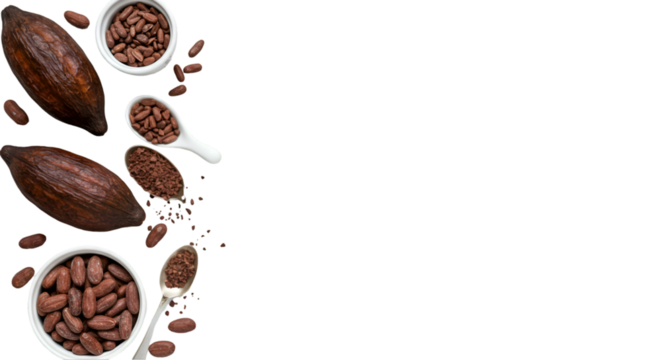 Cocoa Pods and Beans Arrangement on Transparent Background