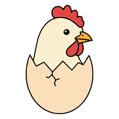 rooster hatching from an egg flat color vector illustration template design