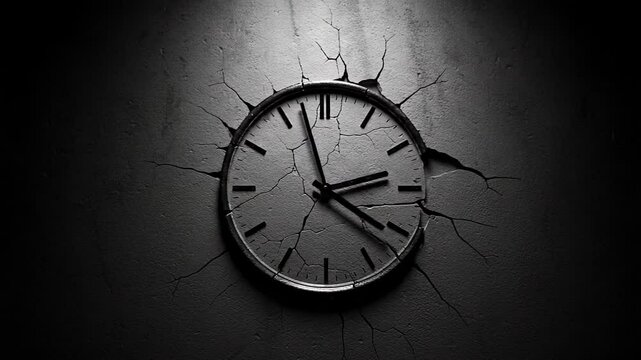 Cracked wall clock illustrates time passing