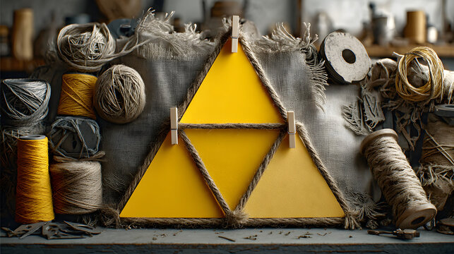 Triforce Symbol Crafted from Yarn and Wood A Unique Artistic Creation