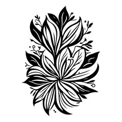 Elegant floral composition rendered in stark black and white for versatile designs