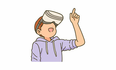 cute man in glasses virtual reality device cartoon illustration