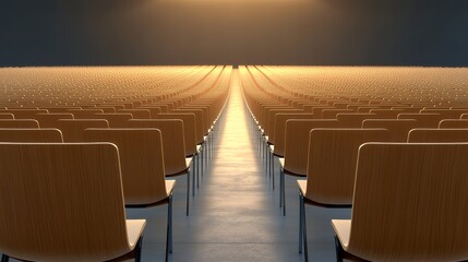 Obraz premium Empty Chairs Arranged in Rows in Large Hall with Light Beam