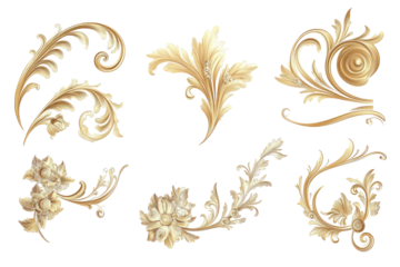 Collection of ornate, golden, floral and leaf designs