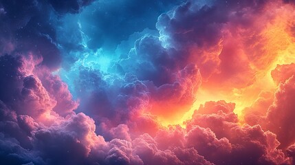 Fototapeta premium Dreamlike sky with intense multicolored storm clouds and dynamic lighting 