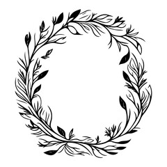 Botanical wreath with delicate leaves and artistic flourishes isolated on white