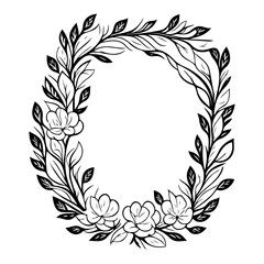 Elaborate Floral Oval Frame with Detailed Botanical Accents for Design Projects