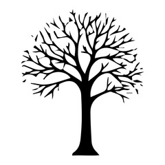 Obraz premium Diverse Tree Silhouette Collection, Coniferous, Deciduous, and Bare Branch in Vector Format, Black and White Vector Illustration, Variations of Tree Shapes from Broadleaf to Needle-leaf