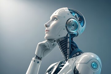 Futuristic Humanoid Robot in Thoughtful Pose – AI Concept Art