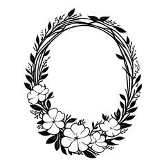Elegant floral oval frame design with intricate botanical accents, perfect for invitations