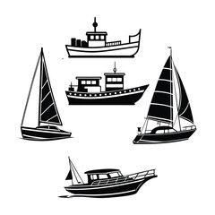 Sea Boat Silhouette Vector Icon Set – Nautical Boat SVG Bundle for Cricut, T-Shirt Design & Marine Illustrations, boat silhouette svg, sea boat icon set, nautical vector bundle, marine silhouette icon