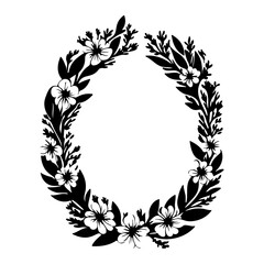 Elegant botanical wreath design with delicate floral elements and empty space