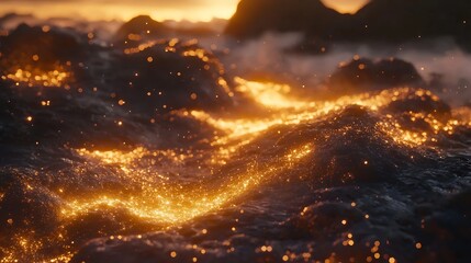 Fototapeta premium Fiery Lava Flow Meets Ocean