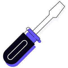 Flathead screwdriver icon in minimalist style, mechanical hand tool and repair equipment illustration