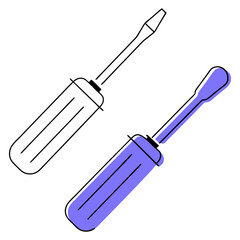 Flathead screwdriver icon in minimalist style, mechanical hand tool and repair equipment illustration