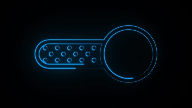 Animated Blue Neon Search Field with Pulse Effect. Bright Blue Neon Search Strip with Icon Highlight.