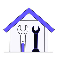 Home repair tools icon in minimalist style, mechanical and construction equipment illustration