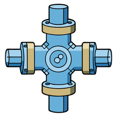 Four way pipe valve icon in minimalist style, fluid control and industrial plumbing component illustration
