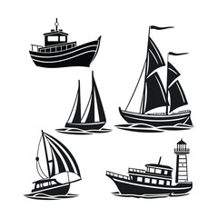 Sea Boat Silhouette Vector Icon Set – Nautical Boat SVG Bundle for Cricut, T-Shirt Design & Marine Illustrations, boat silhouette svg, sea boat icon set, nautical vector bundle, marine silhouette icon