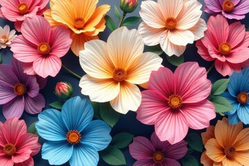 Elegant stylized blossoms arranged in a square tessellation , bloom, square pattern