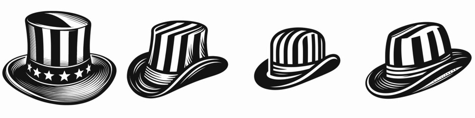 The Yankee Doodle Hat. Symbol Vector Clip art. Patriotic headgear adornment a colonial american emblem & revolutionary fashion.
