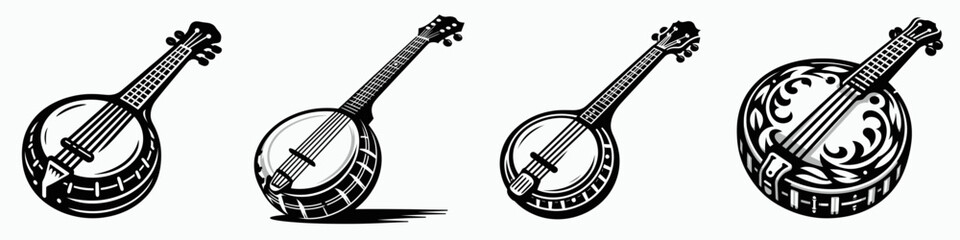 The Banjo. Symbol Vector Clip art. Twanging folk instrument melodic rhythm in country bluegrass african heritage.