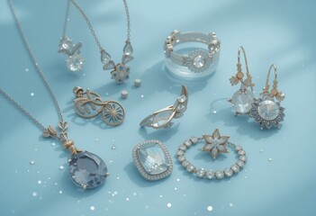Elegant high-end jewelry with gemstones, pearls, and diamonds in a refined studio setup.
