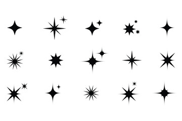 Set Twinkle sparkle or shine star vector in black color,  Sparkle star icons, Shine icon,  Shine or sparkle stars icons collection, Starburst Bling magic shine effect, Star sparkle shapes,