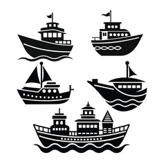 Sea Boat Silhouette Vector Icon Set – Nautical Boat SVG Bundle for Cricut, T-Shirt Design & Marine Illustrations, boat silhouette svg, sea boat icon set, nautical vector bundle, marine silhouette icon