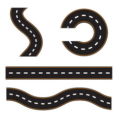 Fototapeta premium Vector illustration of straight and curved asphalt road set isolated on white background