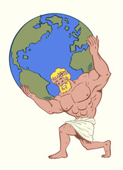 God Greek of Atlas in Vintage Retro Hand Drawn Style