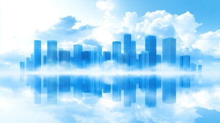 Obraz premium Ethereal city skyline reflected on a tranquil water surface abst