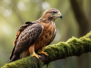 Fototapeta premium Nature's Sentinel: A Hawk Amid Greenery on a Summer Day